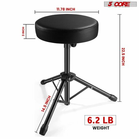 5 Core 5 Core Drum Throne - Height Adjustable Guitar Stool - Thick Padded Comfortable Drummer Chair Black DS 01 BLK